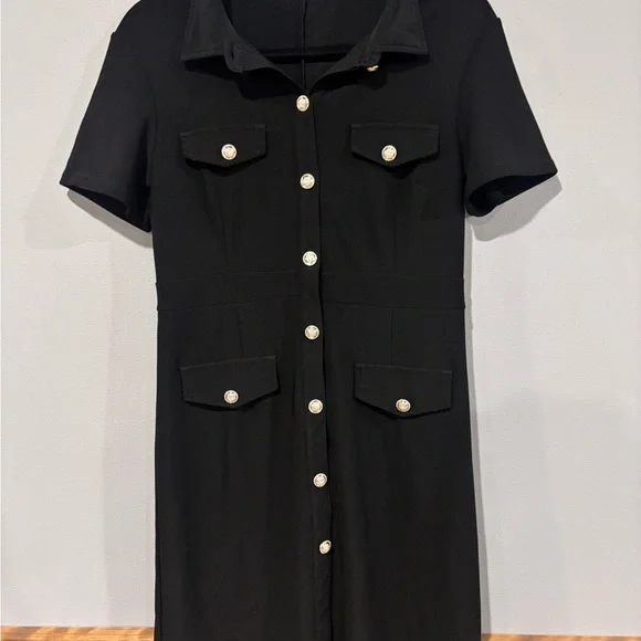 Little Black Work Dress Maze Collection Button-Down Mini Dress - Size L - Picture 5 of 6